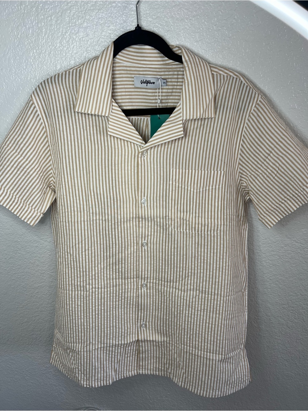 Vistaprint Beige Stripe Short-Sleeve Button-Down Shirt